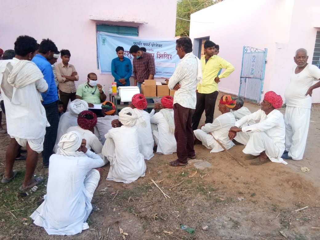 फार्मर फर्स्ट परियोजना के अन्तर्गत ग्राम गरजेड़ा में पशु स्वास्थ्य शिविर एवं रात्रि चैपाल का आयोजन